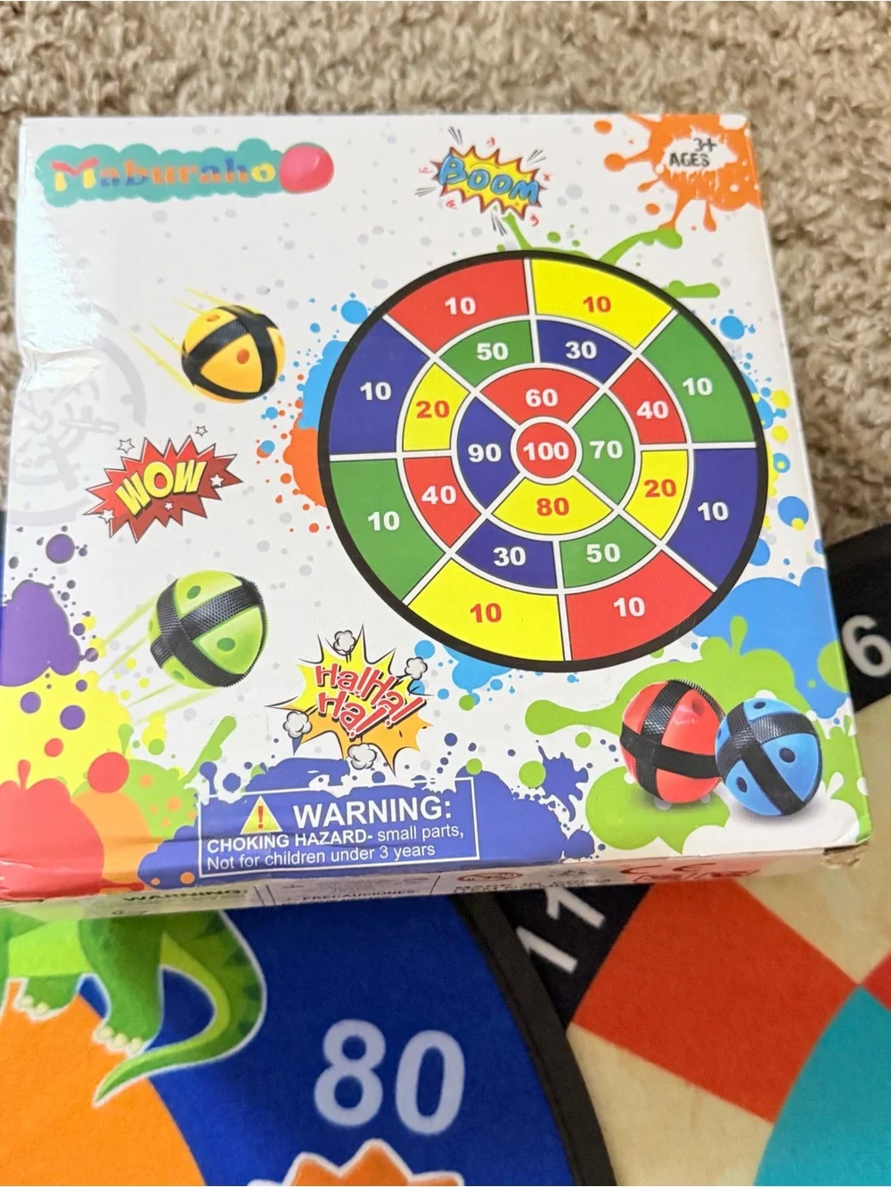 Maburaho Sticky Ball Fabric Dart Board Set Dino/Solar, 2 Targets 3+ w/20 balls